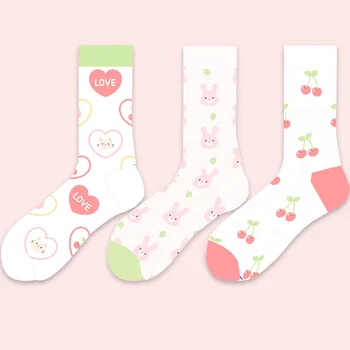 Japonský Štýl, Módne Kawaii Rabblit Ponožky Žena Plus Veľkosť Ružové Srdce Roztomilé Ponožky, Bavlnené Pančuchy Nadácie Stehna Vysoké Ponožky