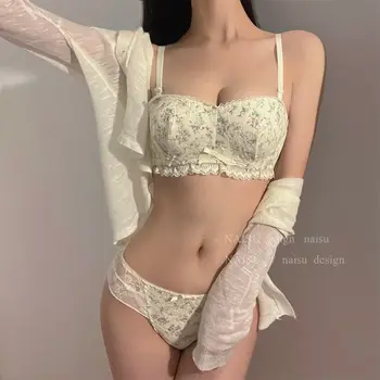 Japonský štýl čistá túžba bielizeň žien malé hrudníka zhromaždili č oceľový prsteň sexy tube top bez ramienok dievča čipky priesvitný set spodnej Bielizne