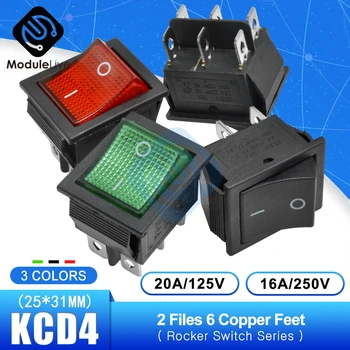 KCD4 Kolískový Spínač Power Touch On/off Typ Lode Prepínač 2 Súbory 6 Pinov Feets so svetlom 16A 250V 30A 125V 25*31mm Spp 0