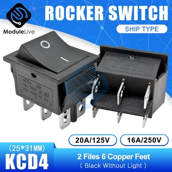 KCD4 Kolískový Spínač Power Touch On/off Typ Lode Prepínač 2 Súbory 6 Pinov Feets so svetlom 16A 250V 30A 125V 25*31mm Spp 2