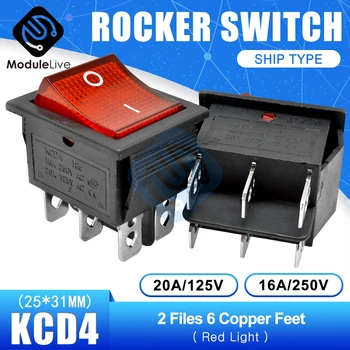 KCD4 Kolískový Spínač Power Touch On/off Typ Lode Prepínač 2 Súbory 6 Pinov Feets so svetlom 16A 250V 30A 125V 25*31mm Spp 4