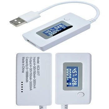 KCX-017 Biely chvost ammeter LCD displej Mini USB Napätie prúdová zaťažiteľnosť Monitor tester meter 4-30V Detektor Mobile power tester