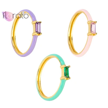 Klasický 4 Pazúry Dizajn Smalt Prstene Pre Ženy, Svadobné Zapojenie Snubné Prstene Candy Farby Cubic Zirconia Krúžok Ženské Šperky
