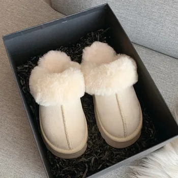 Kožušiny Papuče Ženy Zimné Plyšové Sandále Luxusné Pošmyknúť na Platforme Listov Žena Hrubé Jediným Dizajnér Bavlna Domov Topánky