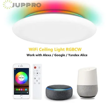 LED Luster WiFi LED Stropné svietidlo RGB Smart Stropné Lampy, Obývacia Izba Stmievateľné 28W Pracovať s Alexa Google Yandex Alice