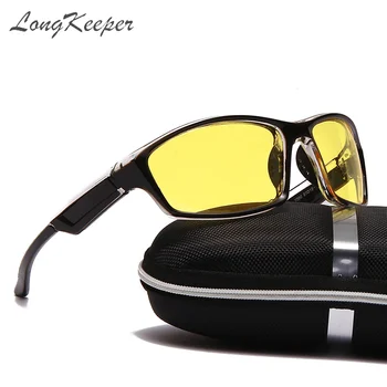LongKeeper Night Vision Okuliare pánske Módne slnečné Okuliare Proti Oslneniu Vodiča Automobilu Okuliarov S Zips Box Oculos De Sol Masculino