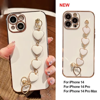 Luxusné Lode Láska srdce reťazca zápästia mäkké puzdro pre iPhone 14 12 11 13 Pro Max 14pro 13 pro 12pro Plný Shockproof Kryt