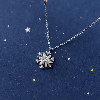MloveAcc 100% 925 Sterling Silver kórejský Štýl Snowflake Náhrdelník Prívesok Charm Šperky pre Ženy