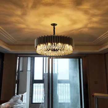 Moderné čierne krištáľový luster pre obývacia izba luxusné domova závesné svietidlo jedáleň loft reťaz led cristal lampa