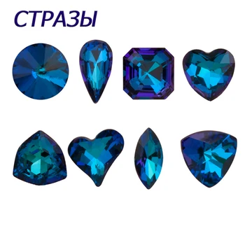 Modrá Farba Tvary Kvalitné Sklenené Kamienky Rôznych tvarov Kryštálov Rôznych Farieb na Nechty, Drahokamu 3D DIY Kamienkami