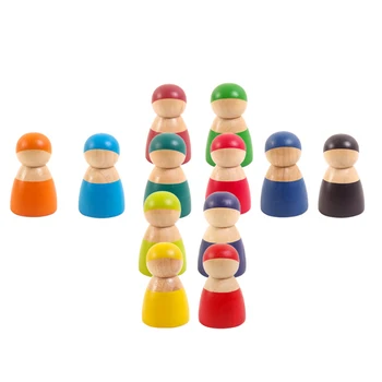 Montessori hračky Rainbow Priateľmi Peg Bábiky Hračky Dieťa 12PCS Drevené Predstierať, že Hrať Ľudí, číselné Údaje pre Deti Plavidlá, drevené kocky, Hračky 1