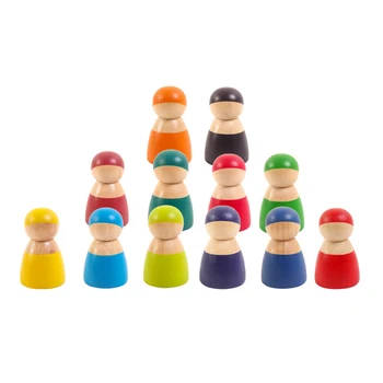 Montessori hračky Rainbow Priateľmi Peg Bábiky Hračky Dieťa 12PCS Drevené Predstierať, že Hrať Ľudí, číselné Údaje pre Deti Plavidlá, drevené kocky, Hračky 3