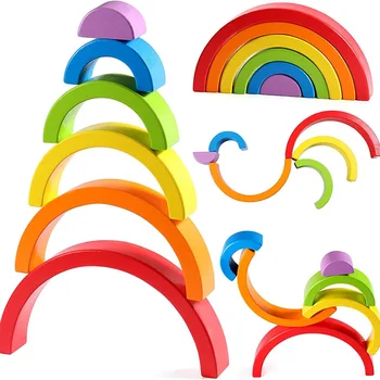 Montessori hračky Rainbow Priateľmi Peg Bábiky Hračky Dieťa 12PCS Drevené Predstierať, že Hrať Ľudí, číselné Údaje pre Deti Plavidlá, drevené kocky, Hračky 5