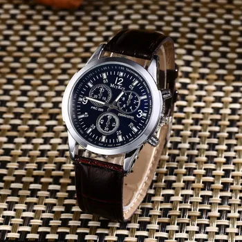 Módne Pánske Luxusné Hodinky Kožený pás Quartz Zápästie Business Sledovať Jednoduché a Štýlové Šaty Náramkové hodinky Modré Sklenené Muži Hodinky