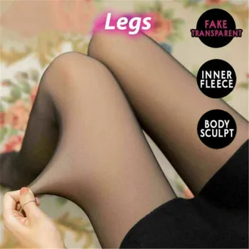 Nohy Falošné Priesvitné Teplé Fleece Pantyhose -Black/Gray/Káva Originálne Médiá Termicas Mujer Falošné Priesvitné Pančuchy
