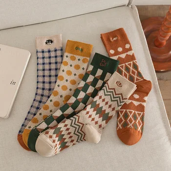Nové bavlna dámske mid-trubice ponožky Japonský retro polka dot koberčeky hromadu ponožky