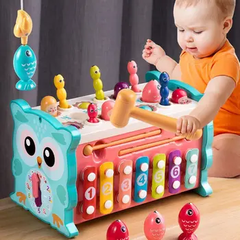 Nové Dieťa Montessori Hračky Magnetické Rybárske Sova Kocka Vzdelávania Vzdelávacie Hodiny Kladivo Hry s Hudbou Puzzle pre Deti Darček