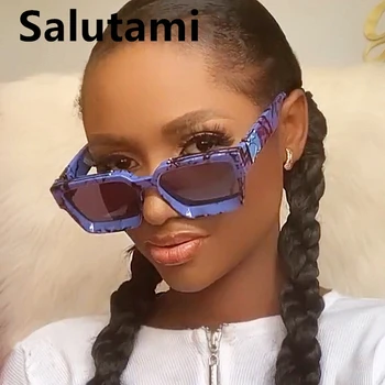 Nové Módne Vintage Jasný Rám Námestie Slnečné Okuliare Pre Ženy, Luxusné Značky Blue Leopard Tlač Slnečné Okuliare Mužov Retro Hip Hop Odtiene