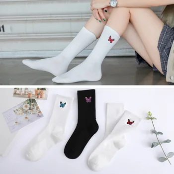 Nový Butterfly Ponožky Ženy Streetwear Kawaii Prúžok Módne Zábavné Vyšívané Výraz Priedušné Ponožky
