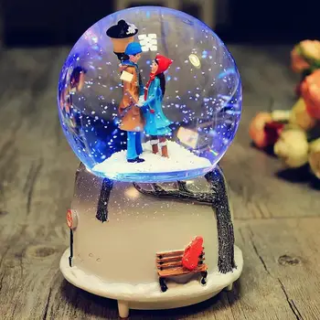 Nočné Svetlo Music Box Crystal Ball Plavidlá Domov Plochy Dekor Snow Globe Sklo Svadobný Dar Zimné Milovníkov Snehová Guľa S Snowflake 2