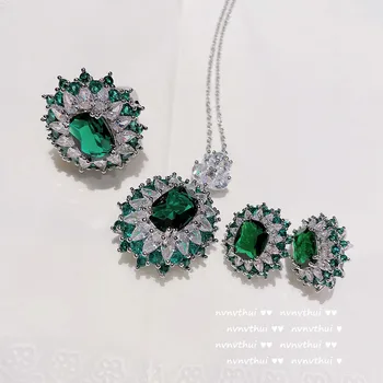 Nádherné Zelené Cubic Zirconia Zapojenie Šperky Sady Ženy, Strieborná Farba Romantická Svadba, Svadobné Doplnky