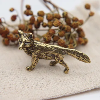 Pevné Brass Fox Figúrky Miniatúr, Písací Stôl Ozdoby Čaj Pet Remesiel Retro Malých Zvierat Socha Deti, Hračky, Darčeky Domov Dekorácie