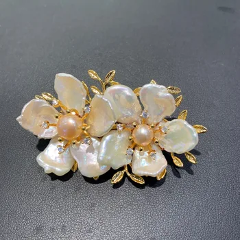 prírodné sladkovodné perly kvet brošňa & prívesok dvojité použitie dvojitého kvety medi módne ženy šperky doprava zadarmo 55*35MM 3
