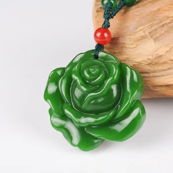 Prírodné Zelené Čínske Ruže Jade Náhrdelník Prívesok, Ručne vyrezávané Kúzlo Módnu Človek Šťastie, Amulet Darčeky Zadarmo lano P78