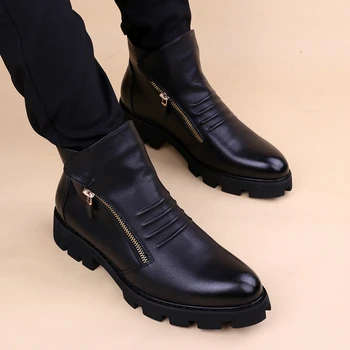 pánske na voľný čas kovbojské topánky prírodné kožené topánky strany nočný klub šaty platformu boot členok botas masculina zapatos hombre botines