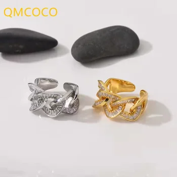 QMCOCO Strieborná Farba Luxusné Zirkón Otvorte Nastaviteľné Krúžky Pre Ženy, Módne Šperky, Svadobné Party Girl Unikátna Jemná Krúžok
