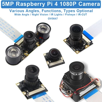 Raspberry Pi 5MP Fotoaparát OV5647 1080P Voliteľné Široký Uhol Nočné Videnie IR-CUT rybie oko Kamery pre Raspberry Pi 4 Model B 3B Plus