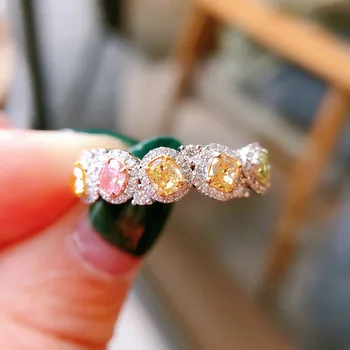 Roztomilý Hruška Drop Krúžky Striebornú Farbu a Pôvab Crystal Žltá, Ružová, Zelená Zapojenie Geometrické Prstene pre Ženy Módne Šperky 0