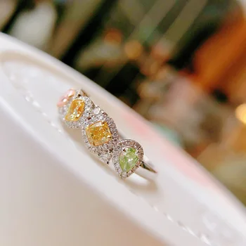 Roztomilý Hruška Drop Krúžky Striebornú Farbu a Pôvab Crystal Žltá, Ružová, Zelená Zapojenie Geometrické Prstene pre Ženy Módne Šperky 2
