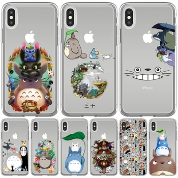Roztomilý Kreslený Šťastný Totoro Hayao Miyazaki puzdro Pre iPhone 12 11 Pro Max X XR XS 8 7 6 6 Plus Mini SE2020 Anime Mäkké Fundas Coque
