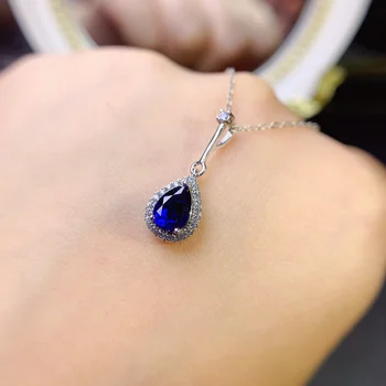 Sapphire Náhrdelník Luxusné Tvorivé Blue Sapphire Prívesok Náhrdelník Žena Sterling Silver Chain Náhrdelník Svadobné Šperky