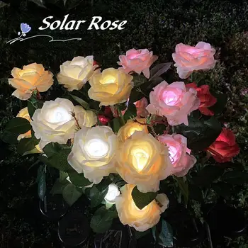 Solárne Ružovej Záhrade Svetlá LED Simulácia Kvet Svetlo Nepremokavé Trávnik Krajina Rose Lampy, Svetelné Dovolenku Svadobné Dekorácie