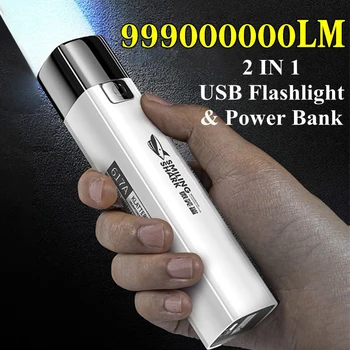 Super Jasné Mini Baterka 2V1 LED Baterkou Power Bank Ultra Svetlé Taktické Vonkajšie Osvetlenie 3 Režimy S USB Nabíjací Kábel
