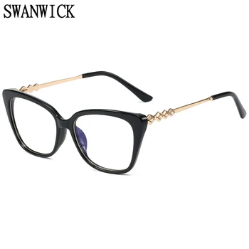 Swanwick modré svetlo blokuje okuliare TR90 pol kov štvorcový rám žena okuliare, optické rámy mačacie oko, ružové a červené jasný objektív retro