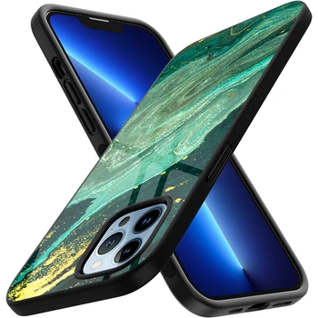 Umenie Zelený Mramor Telefón puzdro pre iPhone 14 13 11 12 Pro Max Mini XS XR X 7 8 6S Plus SE 2022 Tvrdeného Skla Späť Shell Zahŕňa 4