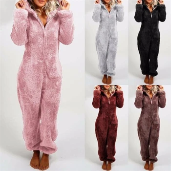 V zime Teplé Pyžamá Ženy Onesies Našuchorený Fleece Kombinézach Sleepwear Celkovo Plus Veľkosť Kapota Sady Pyžamá Pre Ženy, Dospelí-5XL