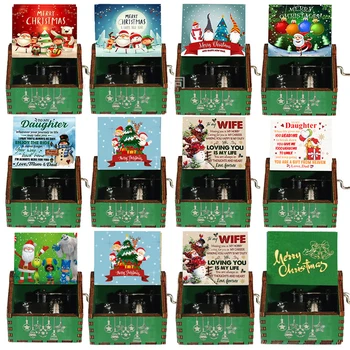 Vianočné Drevené Music Box Domova Vianočný Darček Nový Rok Tému Maľované Vyrezávané Možno otvárať a zatvárať Ručne Kľukou Music Box