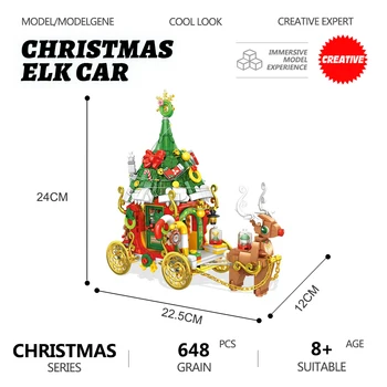 Vianočný Stromček Elk Auto Model Santa Claus Dekorácie Stavebné Bloky MOC Zime Vianočný Darček Snehuliak Montáž Tehly Hračky Pre Deti