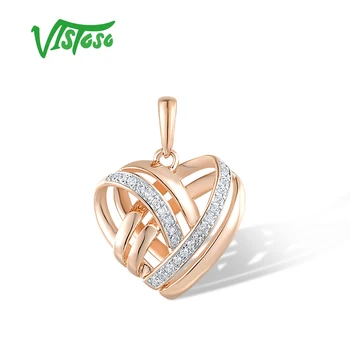 VISTOSO Reálne 14K 585 Rose Gold Prívesok Pre Ženy Šumivé Pravých Diamantov, Sladké Srdce Vinutia Trendy, Krásne Jemné Šperky