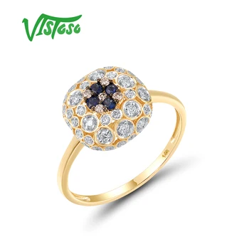 VISTOSO Zlatý Prsteň Pre Ženy Authentic14K 585 Žlté Zlato Šumivé Modrý Zafír, Diamant Round Krúžok Luxusné Oslňujúci Jemné Šperky