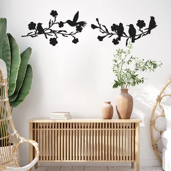 Vtáky na Pobočke Kovové Nástenné Art Decor Vintage Jednoduchosť Čierna Silueta Visí Prihlásiť Záhrada Úradu Obývacej Miestnosti Dekorácie
