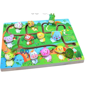 Vzdelávacie Skoré Vzdelávanie Slide Puzzle Deti Drevené Hračky Pre Deti Labyrint, Puzzle Zvierat-telo-zápas Bludisko Inteligencie 3