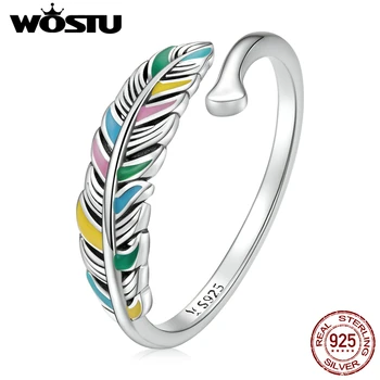 WOSTU 925 Sterling Podiel Rainbow Farebné Krásy Pierko Otvoriť Prstene Pre Ženy, Ženské Originálne Šperky CQR799