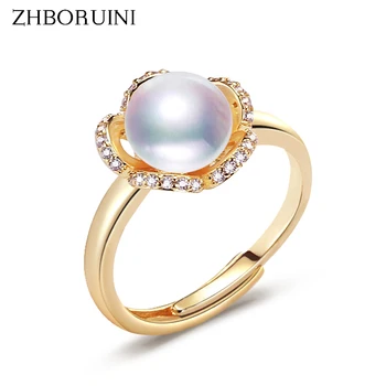ZHBORUINI Jemné Perly Krúžok 100% Reálne Prírodné Pearl Flower Jednoduché Módy 925 Sterling Silver Ring Pre Ženy Šperky Vyhlásenie