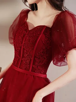Červené Víno Ženy Prom Šaty Ilúzie Čipky Appliquet Tylu A-Line Party Šaty 2022 Nové Elegantné Ženy Formálne Vestidos