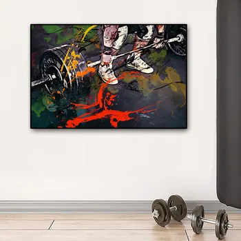 Športový Štýl Fitnessm Umenie Plagátu a Tlačí na Steny Umelecké Plátno na Maľovanie Abstraktné Akvarel Činku Obrázok pre Telocvični Miestnosti Domova